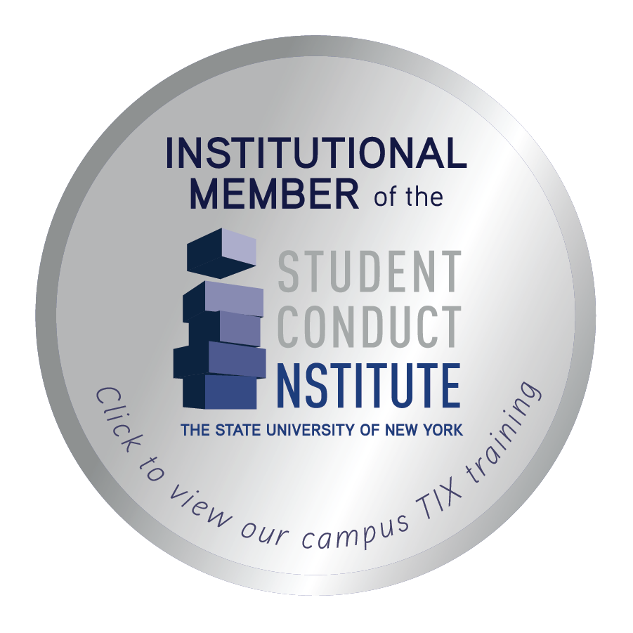 Badge for Institutional Member of the SUNY Student Conduct Institute, click to view campus TIX training