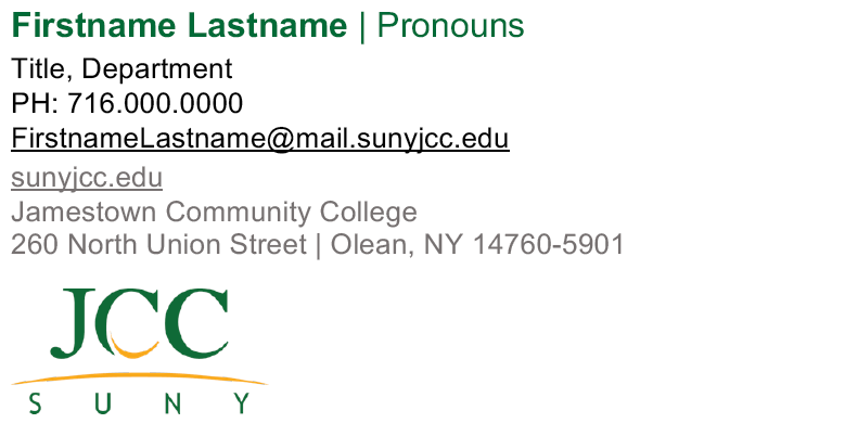JCC email signature layout, Cattaraugus County Campus