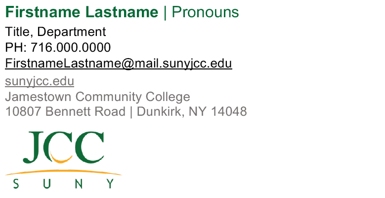 JCC email signature layout, North County Center