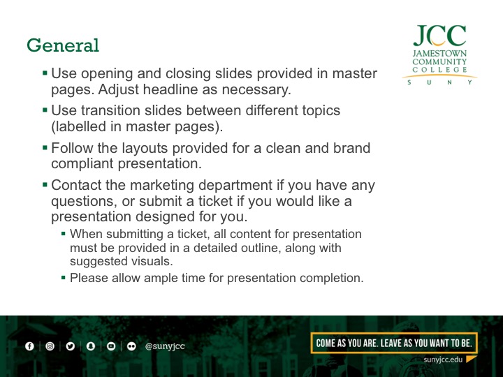 JCC template - creative layout powerpoint presentation shell - example slide 3 with general instructions