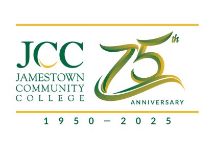 JCC Jamestown Community College logo with a 75th anniversary graphic and the years 1950-2025.