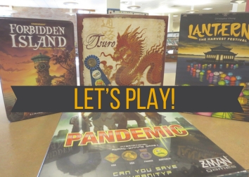 Assorted tabletop games with the words "Let's Play!"