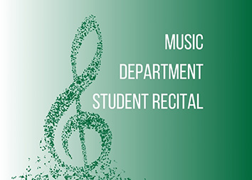 A treble clef made out of assorted tiny music notes with the words "Music Department Student Recital."