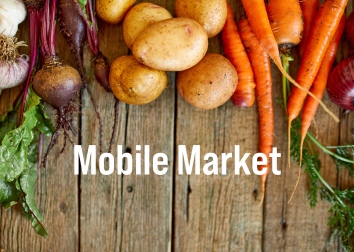Vegetables at the top of the image witht the words "Mobile Market" below.