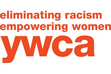 Orange text on a white background reads "eliminating racism empowering women ywca," conveying a message of social justice and gender empowerment.