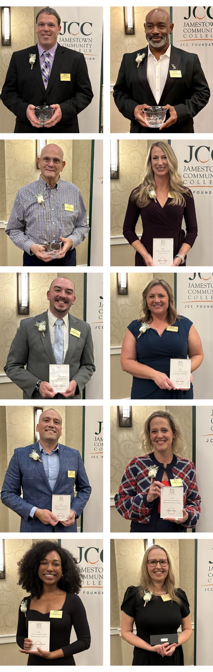 A collage of 10 people pictured holding awards.