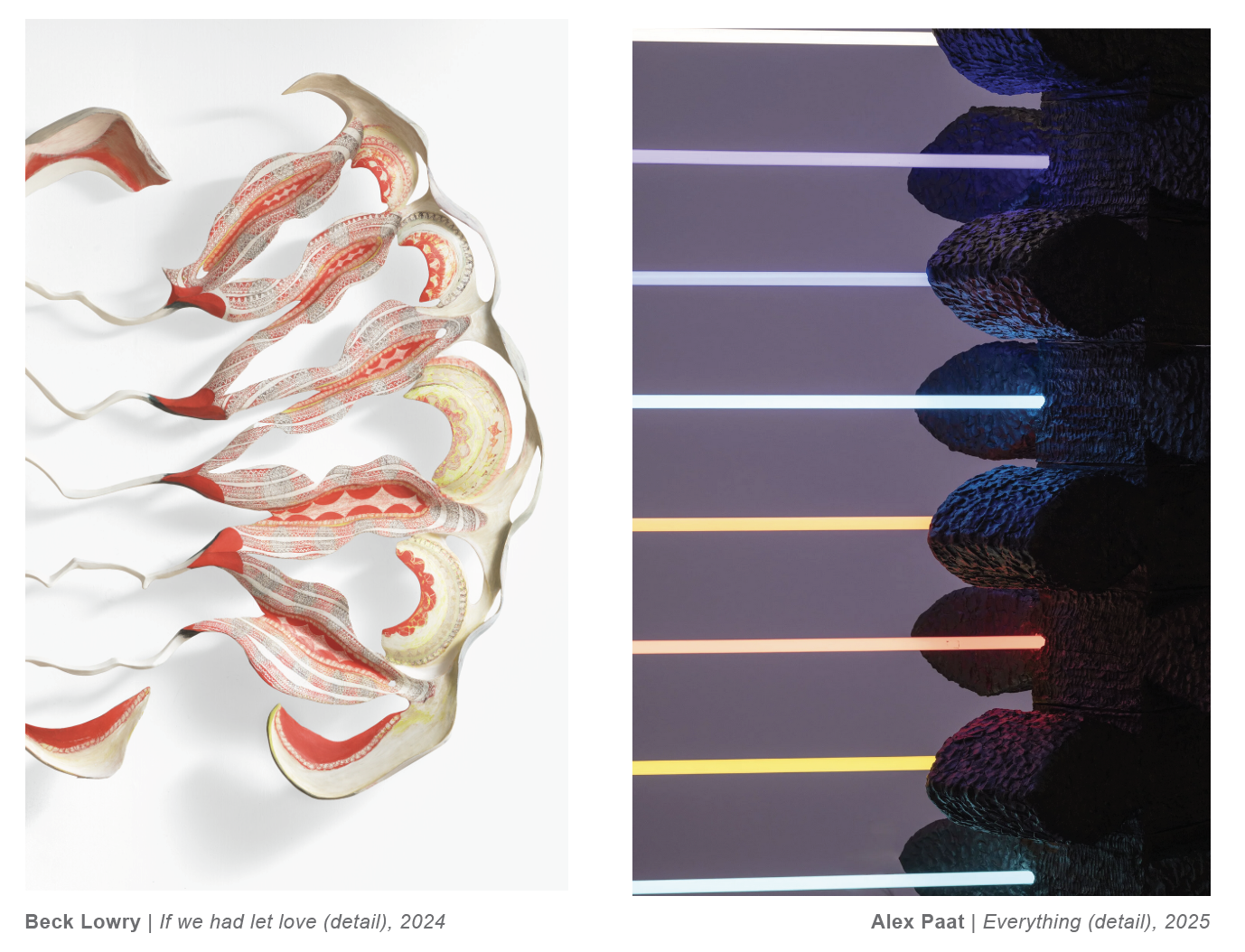 side by side images of artwork by Beck Lowry and Alex Paat