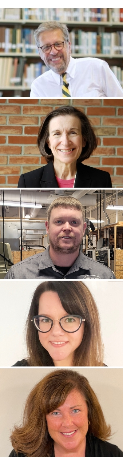 Headshots of five people displayed vertically.