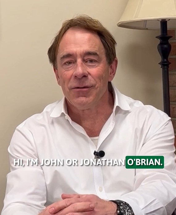 Screenshot of a video of a person talking with the words I'm Jon or Jonathan O'Brian.