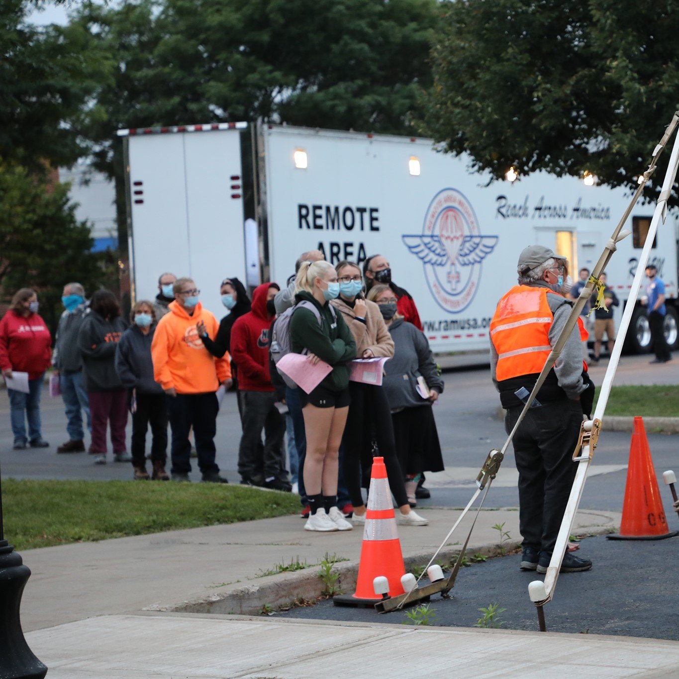 Patients wait in line to receive care at a 2021 RAM clinic at JCC's Cattaraugus County Campus.