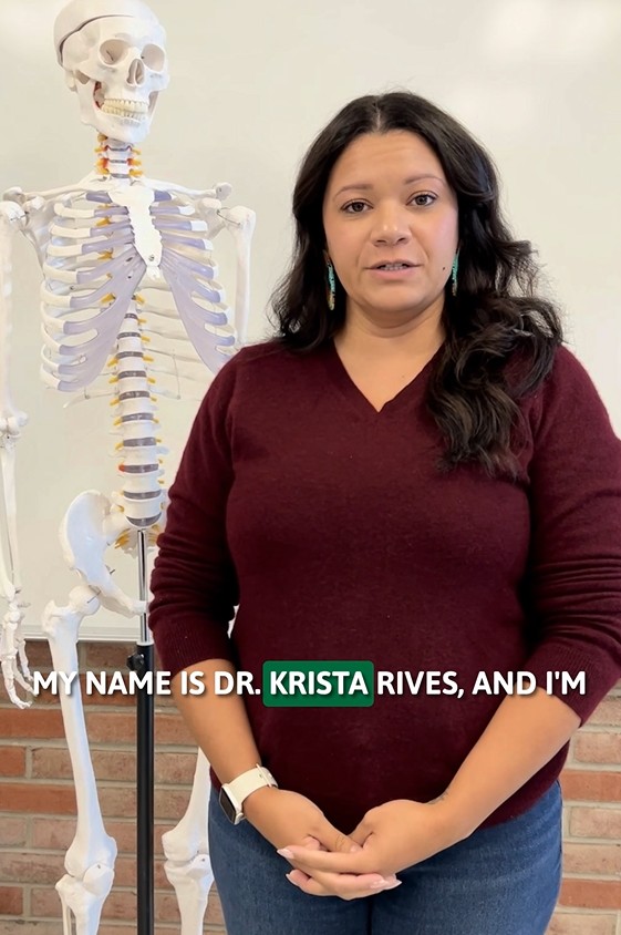 Screenshot of a video of a person talking with the words "My name is Dr. Krysta Rives. ..."