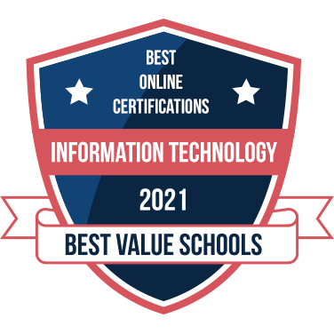 Badge awarding JCC's Information Technology certificate the 2021 Best IT Certifications Online award from Best Value Schools