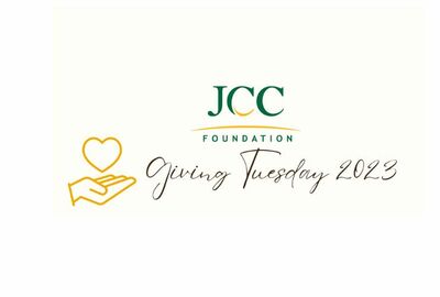 JCC Foundation GivingTuesday 2023 graphic with heart shape hovering over palm.