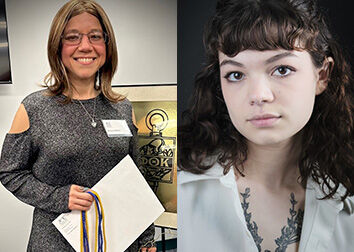 A two-photo collage that shows headshots of Anna Gilbert and Morgan Tobio.