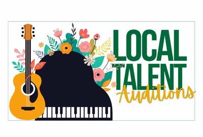 A graphic showing vector guitar and piano images with the words Local Talent Audition.