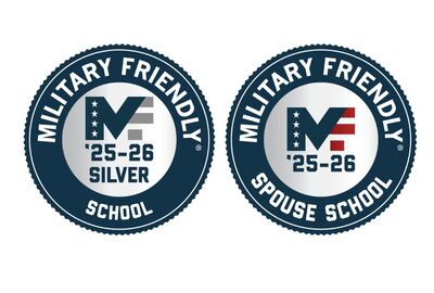 25-26 Miliary Friendly School Silver and Spouse School badges with the Military Friendly logos