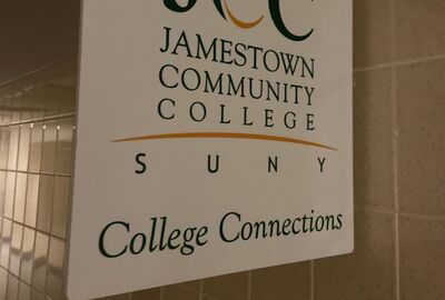 A sign that reads College Connections with the SUNY Jamestown Community College logo.