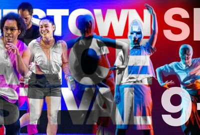 Jamestown Festival September 9-13 with dancers performing in front of a red, white, and blue background with overlayed text.